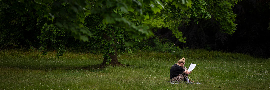 Lesende Studentin im Bürgerpark, Foto: David Ebener / Bilderpool Universität Osnabrück